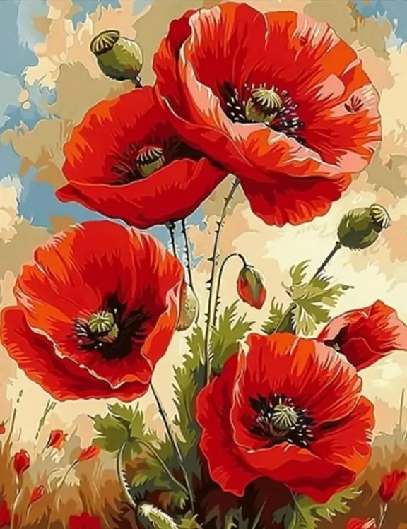 Art Craft Flower - Diamentowe Malowanie Nowy Motyw Makiów Unikalny
